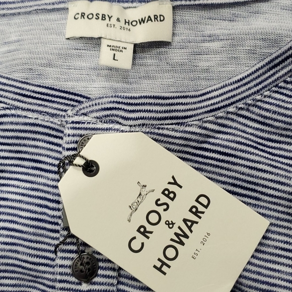 Crosby & Howard long sleeve men's blue and white striped button henley size Lg - Picture 6 of 8